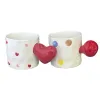 White heart-shaped pattern polka dot mug with red heart-shaped connectors, ceramic mug, water cup Item Picture
